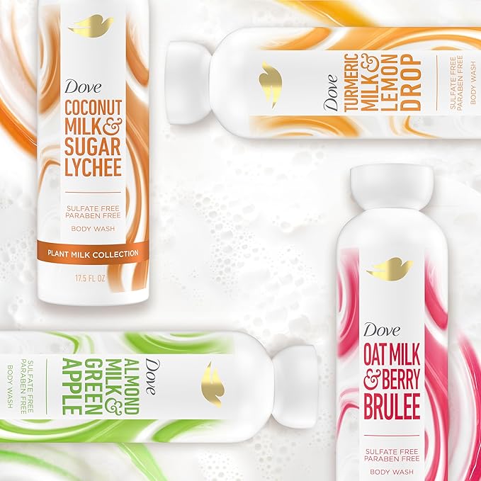 Dove Plant Milk Cleansing Body Wash Coconut & Lychee for Moisturized Skin Gentle Cleanser, No Sulfate Cleansers or Parabens, 98% Biodegradable 17.5 fl oz