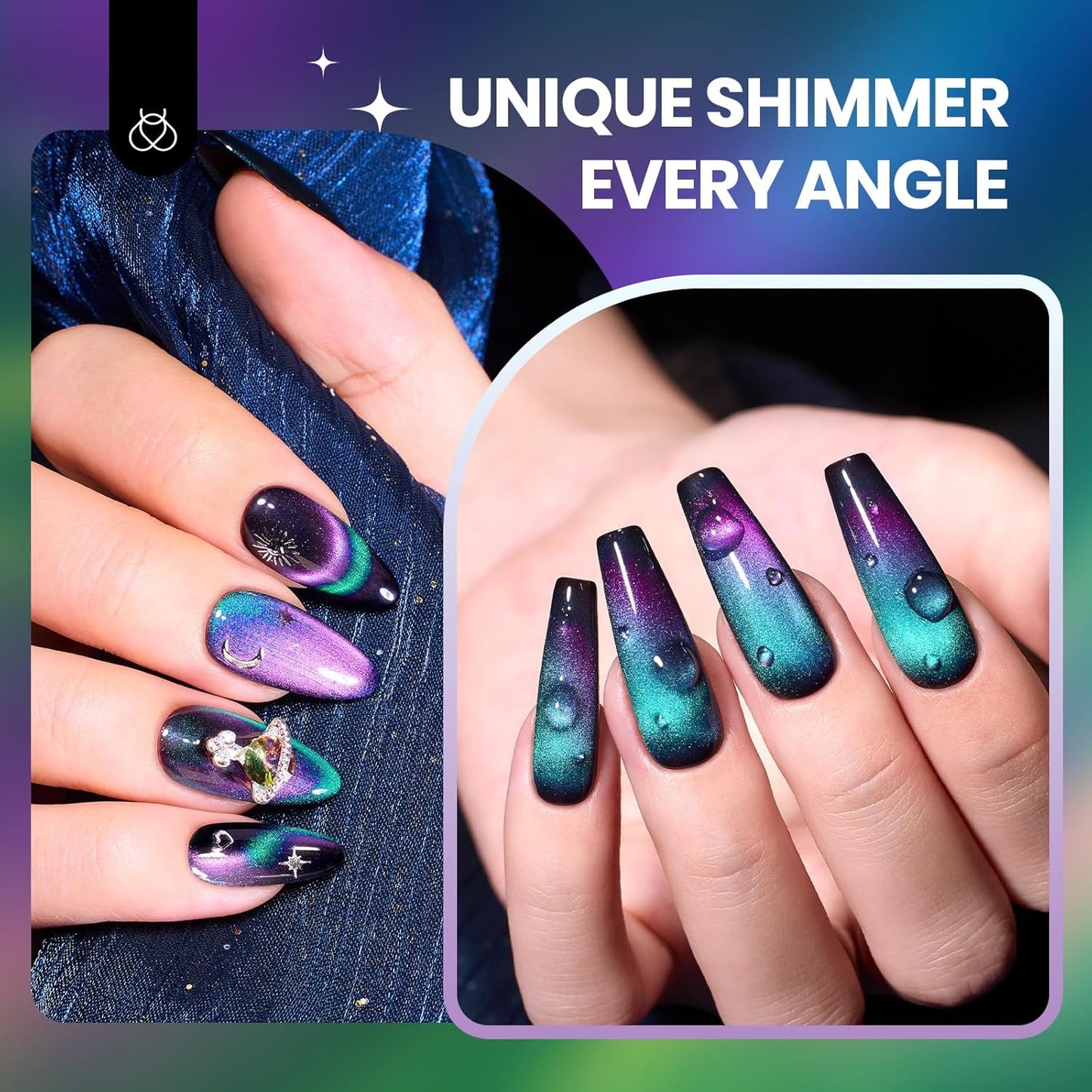 Beetles Cat Eye Gel Nail Polish - 15ML 9D Chameleon Cat Eye Green Purple Double Magic Colors Gel Polish with Magnet Soak Off UV Velvet Gel Galaxy Drift Collection Nail Art Design Gift for Women