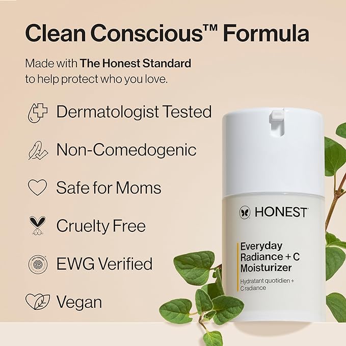 Honest Beauty Everyday Radiance Vitamin C Lightweight Moisturizer | Brightens + Improves Skin Tone | Gentle for Sensitive Skin, Fragrance Free, Vegan | 1.7 fl oz