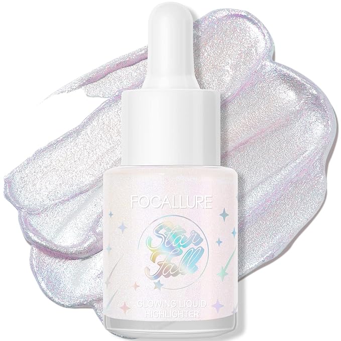 FOCALLURE Starfall Glowing Liquid Highlighter, Shimmering Body Oil, Non-Sticky Shimmer Liquid Luminizer, Non-Greasy, Face & Body Glitter Makeup for Costumes, Cosplay, Rave Festival, ORION