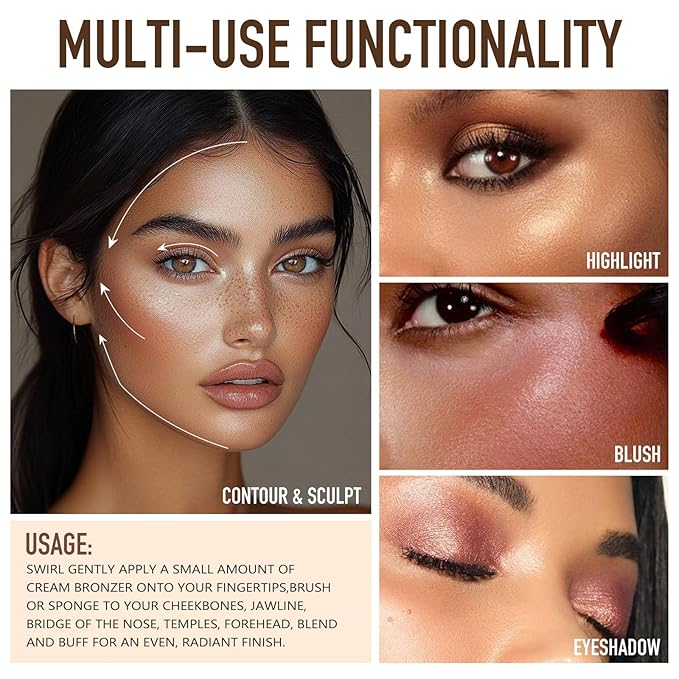 UCANBE Cream Bronzer for Face & Body, Natural Golden Sun-Kissed Glow Highlighter, Luminous Buildable Coverage for Long Lasting Bronzed Glow, Lightweight Brighten Contour Multi-Use Makeup Palette