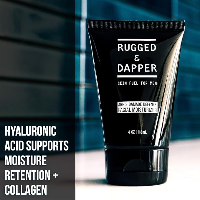 RUGGED & DAPPER - Age Defense Face Moisturizer for Men | 4oz | Hydrating Mens Face Lotion | Unscented + Anti- Aging Formula for Clear Skin | Natural Ingredients | Made in USA