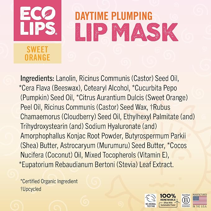 Eco Lips Daily Plumping Lip Mask with Hyaluronic Acid + Organic Vanilla Bean Sugar Lip Scrub 2-pack by Eco Lips 100% Natural. Made in USA