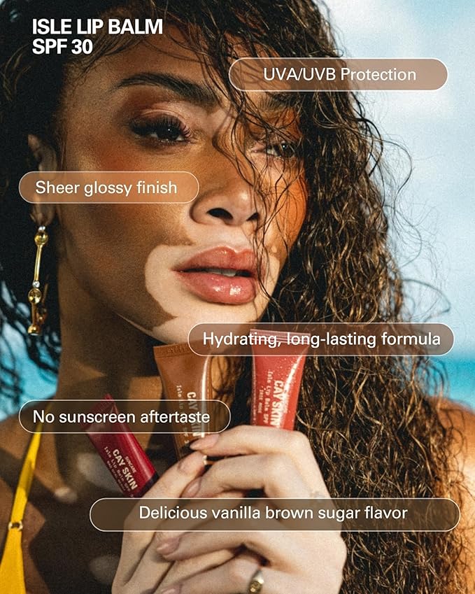 Cay Skin Isle Lip Balm SPF 30 – High Shine, Hydrating + Sheer Lip Gloss in Vanilla Brown Sugar Flavor – Formulated with Natural Ingredients for All Skin Tones – 3-Pack, Bad Gyal Berry
