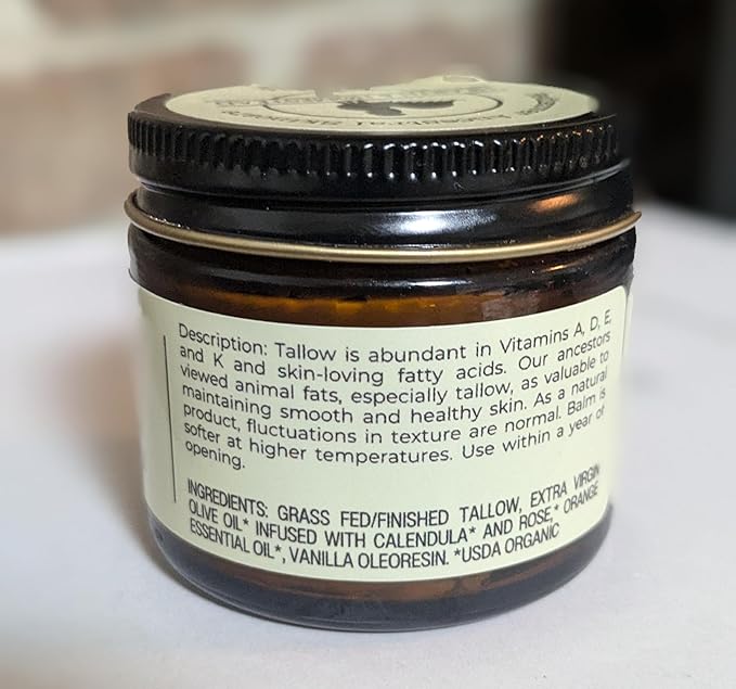 Handmade Whipped Tallow Balm (Vanilla Orange) - Organic Body Butter with Infused Olive Oil, for Eczema, Rosacea, Baby - 1.3 oz