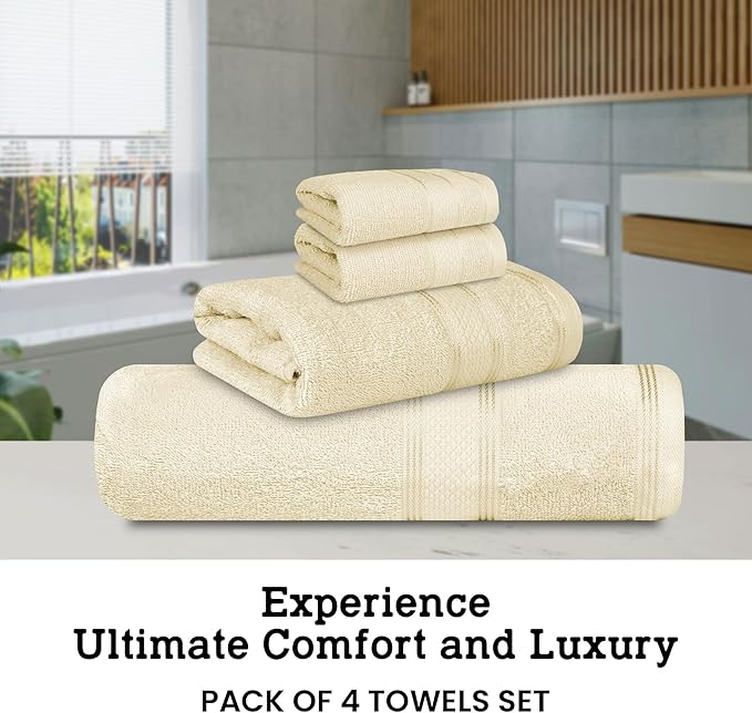 Casa Lino 100% Cotton Bath Towels Set of 4 (1 Bath Towel, 1 Hand Towel & 2 Wash Cloths) - Bathroom Towels and Washcloths Set - Complete Bathroom Set - Guest Room Essentials - (Linen Brown)