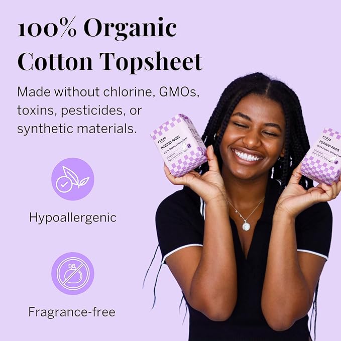 Pixie Organic Cotton Pads for Women - Ultra Thin with Wings, Leak-Proof & Moisture-Wicking for Feminine Care - Compostable, Unscented Menstrual Pads - Regular Absorbency - FSA Eligible - 48 Count