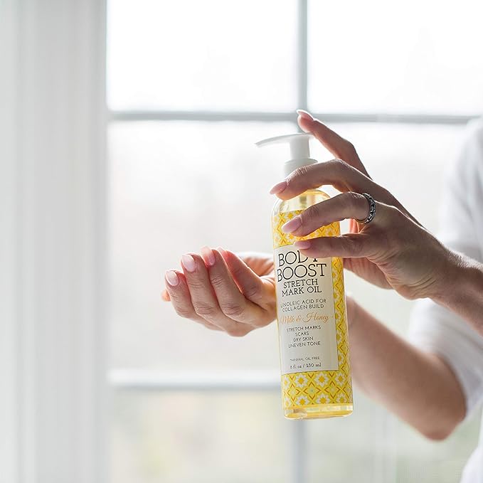 Body Boost Milk & Honey Stretch Mark Oil 8oz- For Stretch Marks and Scars- Pregnancy and Nursing Safe