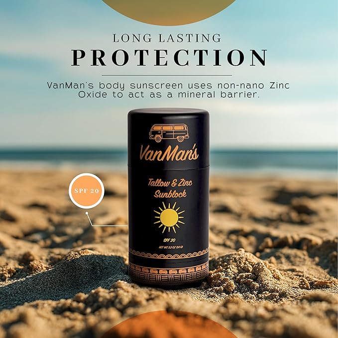 Vanman Tallow and Zinc Sunblock Stick - Mineral Sunscreen with Non-Nano Zinc Oxide - Sunstick Made with Grass Fed Beef Tallow for Face & Body Protection - 3.3 ounce