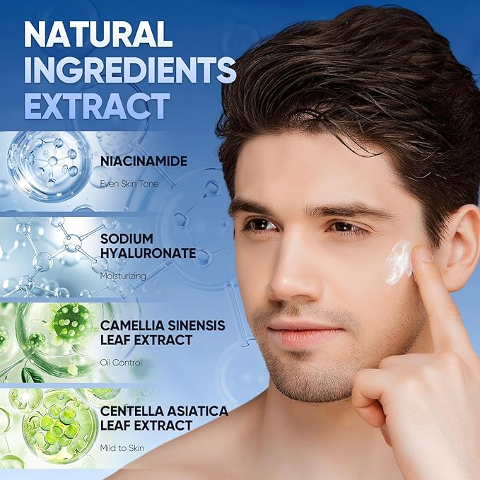 Mens Skincare Set, Valentines Day Gifts for Him, 5Pcs Mens Facial Care Kit - Facial Cleanser, Facial Scrub, Day Cream, Eye Cream and Overnight Moisturizer, Travel Size Mens Skincare Gift Set