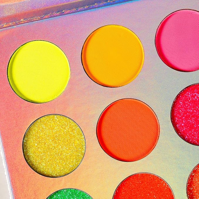 DE'LANCI Neon Eyeshadow Palette Glow in the Dark, Aurora Glow Eyeshadow Pallets Stage, Halloween Christmas Makeup Kit UV Blacklight Matte and Glitter Fluorescent Eye Shadows Highly Pigment