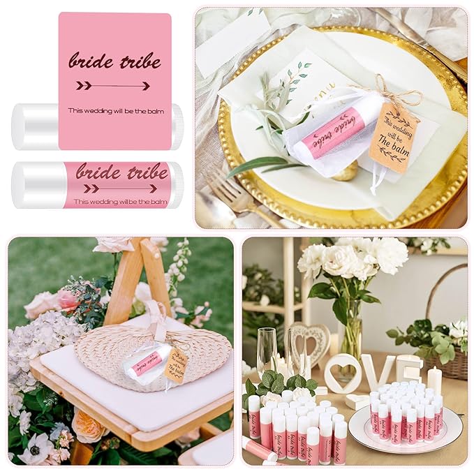 50 Set Bridal Shower Lip Balm Gifts Bulk Wedding Bridal Shower Lip Balms Gifts with 50 Organza Bag 50 Thank Tag Bridal Shower Favors Bridesmaid Proposal Stuffer for Bachelorette Party Supplies