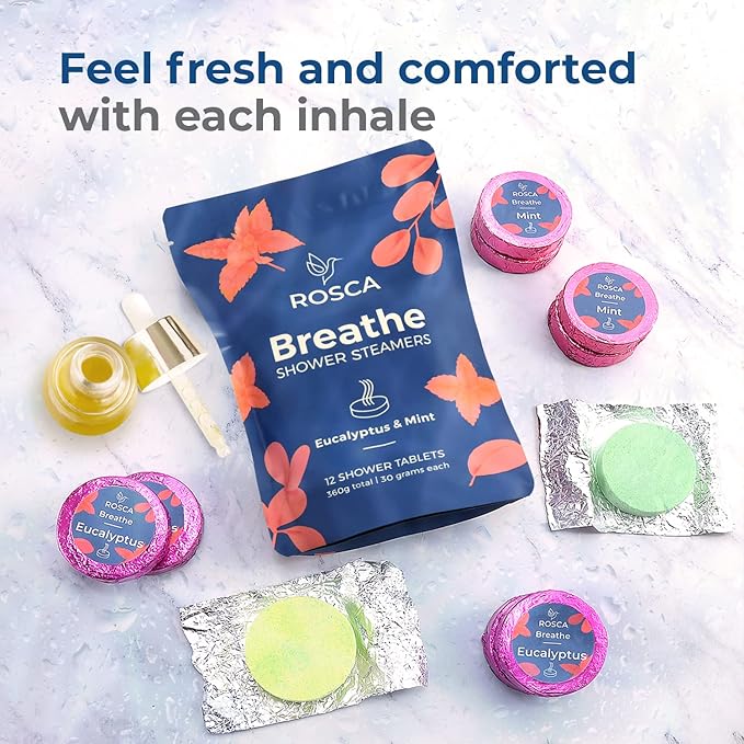 Eucalyptus & Mint Shower Steamers - 12 Aromatherapy Shower Steamer with Essential Oils - Stress Relief Fizzies - Mothers Day Gifts, Relaxation Birthday Gifts for Women and Men