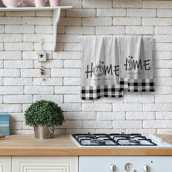 Giwawa Home Sweet Home Hand Towels Set of 2 Buffalo Check Absorbent Small Bath Towels Decorative Kitchen Guest Dish Towel for Spa Hotel