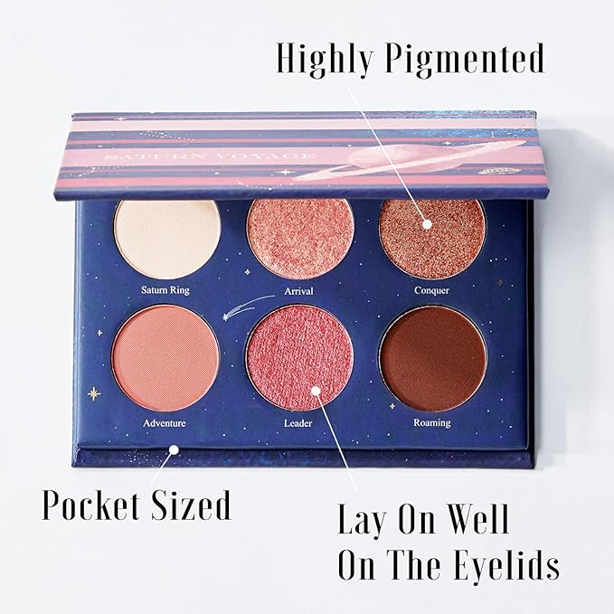 READY TO SHINE Pocket-Sized Small Eyeshadow Palette with 6 Highly Pigmented Matte, Frost, and Shimmer, Saturn Voyage Mini Travel Eyeshadow Palette
