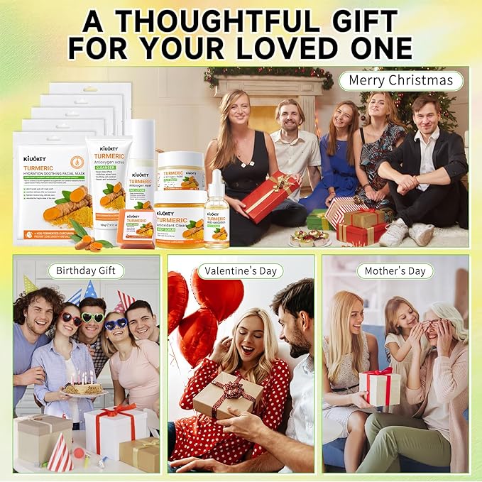 Turmeric Skin Care Set for Women - 11 PCS Turmeric Skincare Set with Cleanser, Soap, Scrub, Face Serum, Lotion, Cream, Facial Masks - Skin Care Sets & Kits Reduce Acne, Hydrating Skin for All Skins