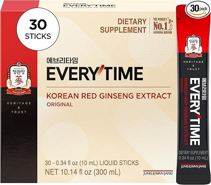 JungKwanJang Everytime Korean Red Ginseng Extract Stick 3,000mg Original - Adaptogen Energy Drink Liquid Stick Supplements - Energy Boost & Immune Support, Caffeine Free (30 Sticks)