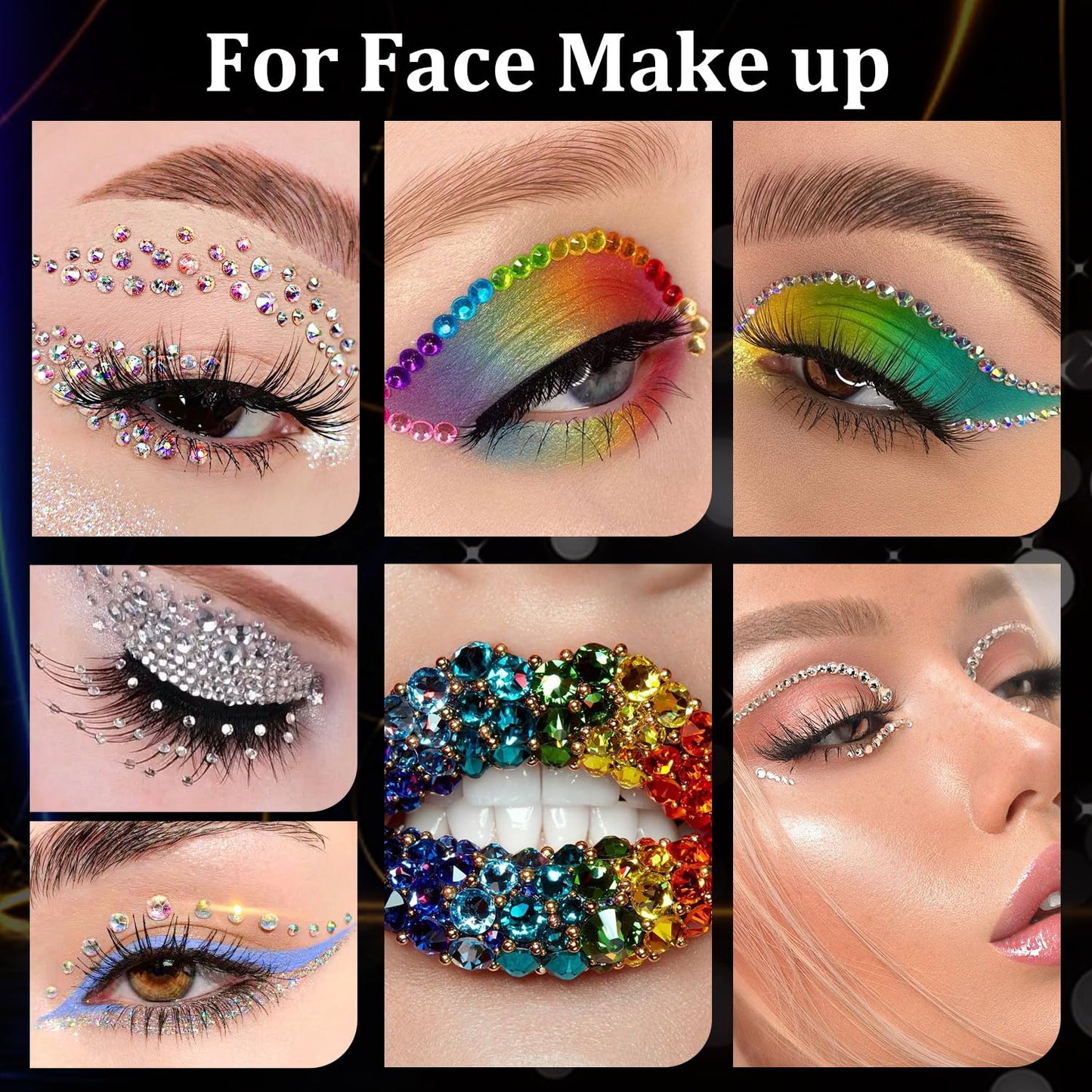 Rhinestones for Nails, Manicure Gem, Flatback Glass Crystal AB + Transparent Clear Gemstones and Colorful Resin Beads, 2-5mm Round Gems for Professional Salon DIY Nail Art with Pickup & Dotting Tools