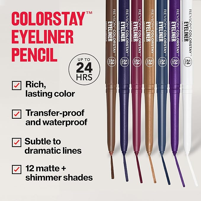 REVLON ColorStay Pencil Waterproof Eyeliner, Smudge-Proof, Eye Makeup with Built-In Sharpener, 213 Navy, 0.01 oz