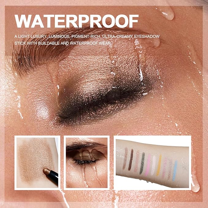 Eyeshadow Stick, Shimmer and Matte Cream Eye Shadow Brightener Sticks Eyeliner Pencil Crayon, Waterproof Long Lasting Eye Highlighter Stick Makeup,0.056 Oz(#5-Pink)