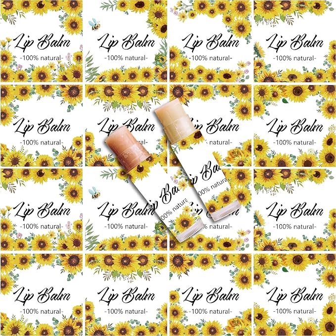 CRASPIRE 80Pcs 8 Styles Lip Balm Sticker Sunflower Self-Adhesive Homemade Lip Balm Labels Vintage Square DIY Plant Label Stickers for Lip Balm Containers Cosmetics Lipsticks