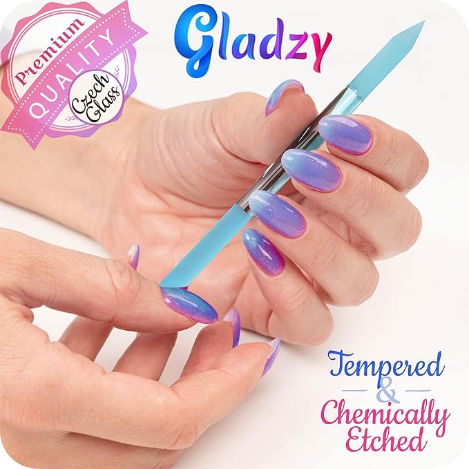 Genuine Czech Glass Nail File Set by GLADZY - Callus Remover Foot Rasp, Cuticle Pusher Manicure Stick, Double Sided Etched Different Grit Surface, Professional Nail Care Tool Kit, Made in EU