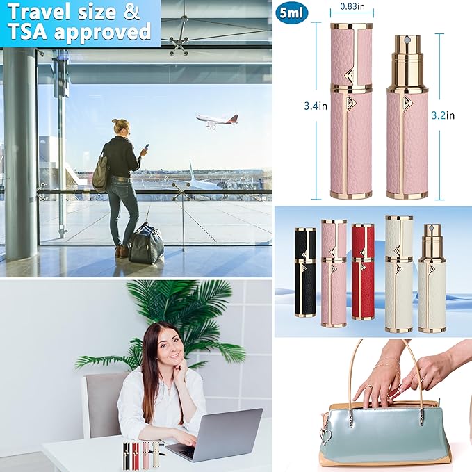 Refillable Travel Perfume Atomizer Bottle - 5ml Luxury Pocket Perfume Dispenser Pump, Travel Perfume Atomiser, Cologne Dispenser, Portable Size Sprayer Bottle for Traveling (Pink)