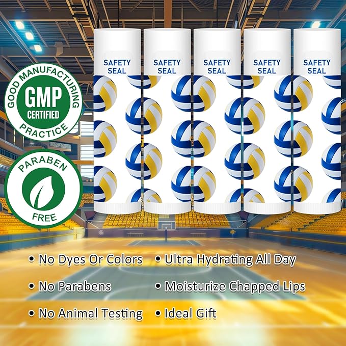 DMSKY 60 Pcs Volleyball Lip Balm Bulk, Volleyball Party Favors for Team Volleyball Gifts for Players Teen Girls Boys Sports Party Supplies