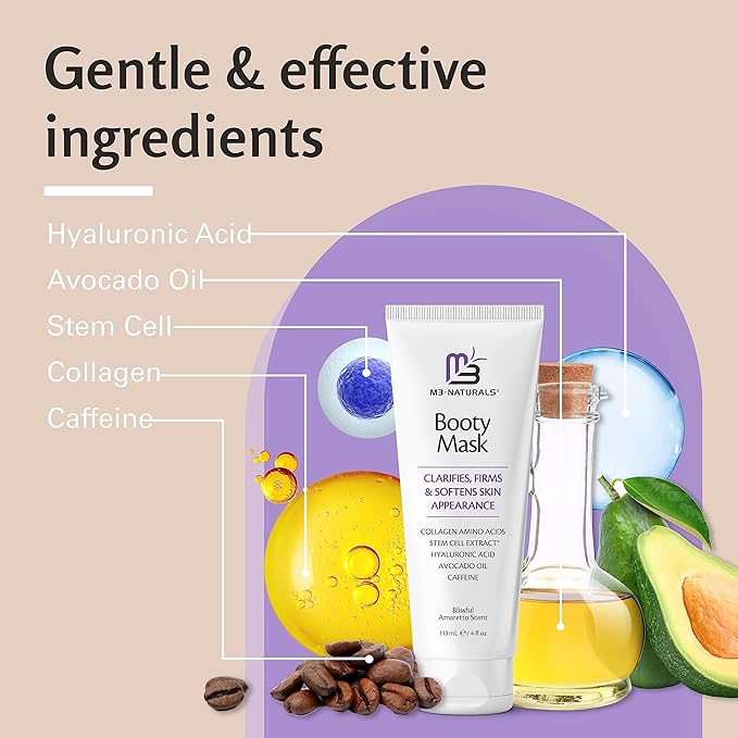 Moisturizing Butt Mask for Women - Butt Firming Mask and Caffeine Cellulite Cream for Thighs and Buttocks with Collagen - Clarifying Butt Firming Cream for Cellulite KP and Dry Skin by M3 Naturals