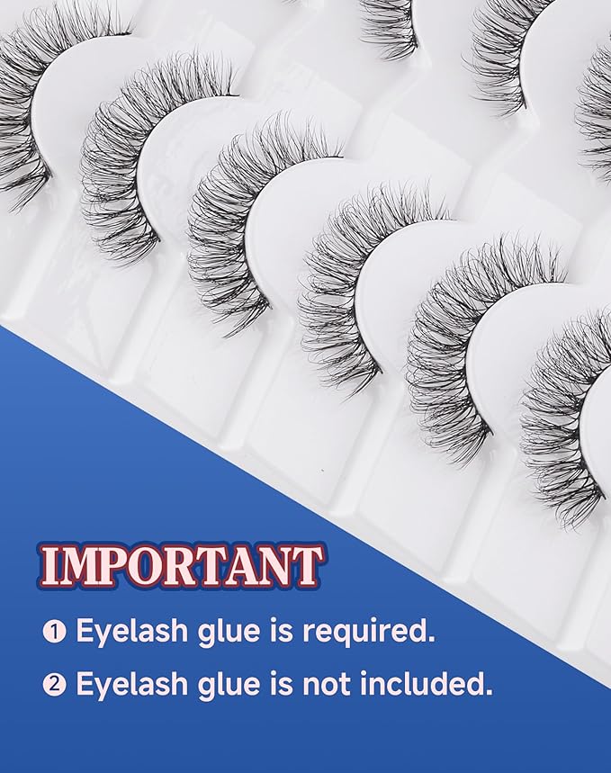 Lashes Wispy Natural Like Russian Eyelashes Everyday Flared Strip Eyelas Doll False Eyelash 7 Pairs F01