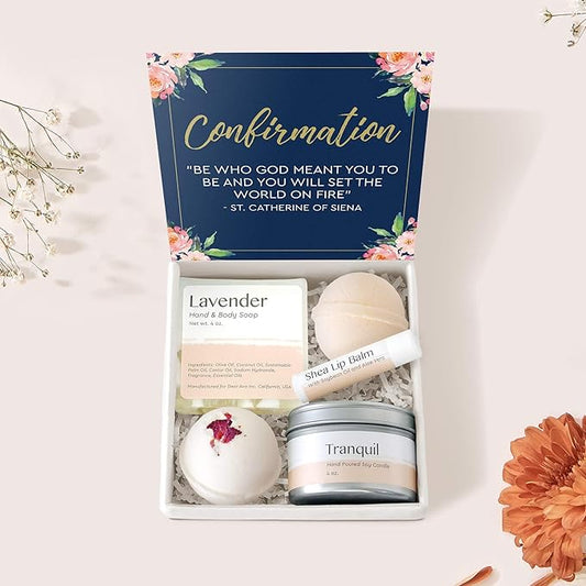 Dear Ava Spa Gifts for Women and Girls - Organic Self Care Luxury Gifting Idea Kit Set Basket - Anti Stress Relaxing Bath and Body Gift Box for Her with Heartfelt Card Confirmation Gift for Girls
