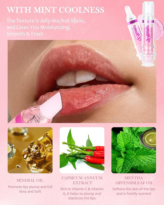 Lip Plumping Booster-2Colors Spicy Lip Plumper Oil Lip Gloss, Plump and Pout Lip Plumper Hydrating & Volumizes Lip GLaze, Enhancing Plump Effect for Fuller Lips, Lip Glossy Makeup Gift for Women-03+04