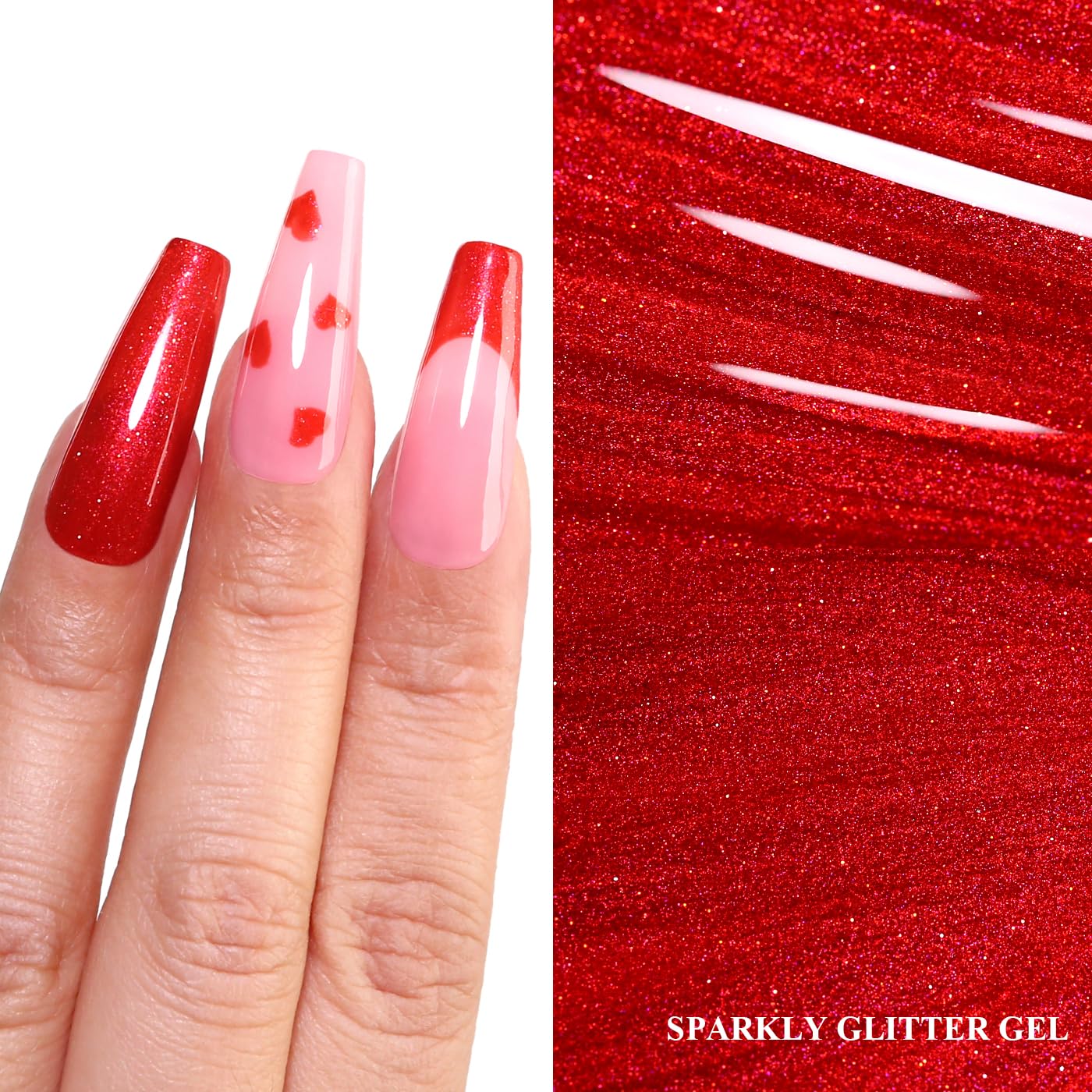 Imtiti Glitter Gel Nail Polish, Christmas Red Iridescent Glitter Gel Polish Diamond Shimmer Sparkle Soak Off UV LED Nail Gel Polish Autumn Winter Gel Polish Manicure Gel Nail Kit 10ML