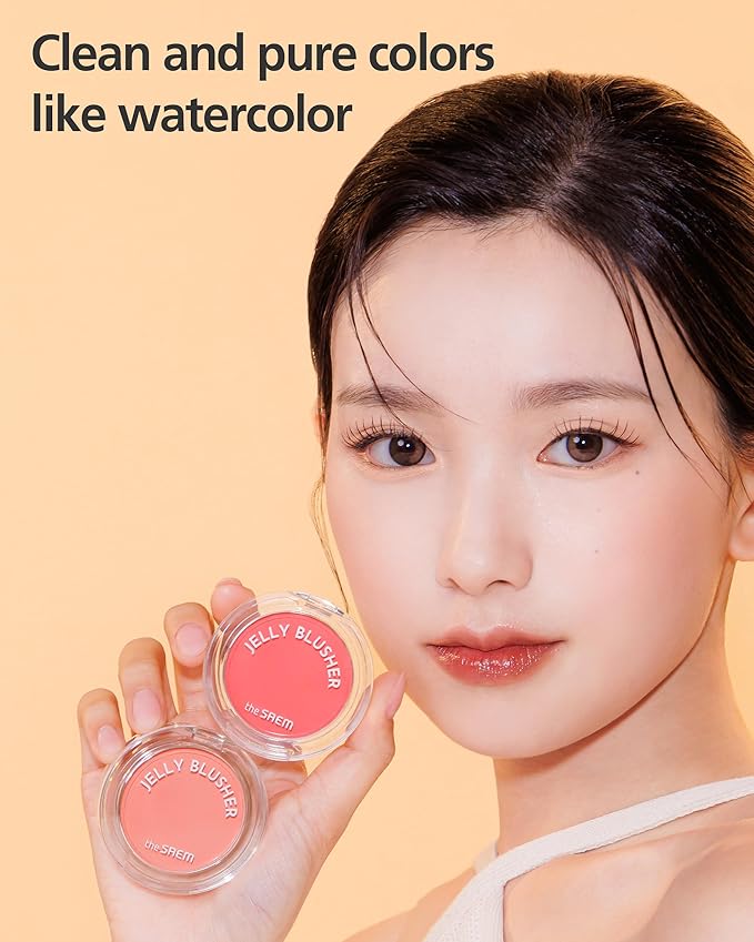 THESAEM Jelly Blusher PK02 Scarlet Pink - Velvety Finish Soft Jelly Powder Cheek - Easy Blending Formula- Lightweight, Smooth, Natural Buildable Blusher