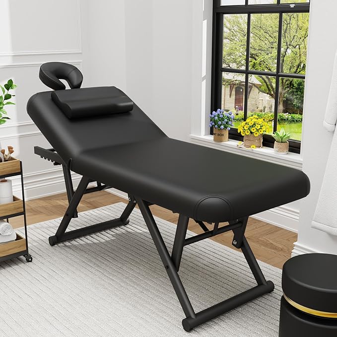 Dolonm Height Adjustable Massage Table with Face Pillow & Headrest for Treatment Table, Physical Therapy Table, Spa Facial Professional Massage Bed - Adjustable Backrest, Black