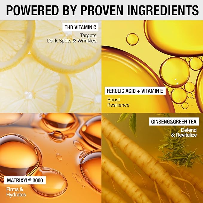 Vitamin C Brilliant Glow Face Serum – Korean Anti Aging Skincare with THD Ascorbate, Matrixyl 3000, Ferulic Acid & Ginseng – Visibly Reduces Dark Spots, Uneven Tone, Fine Lines & Wrinkles