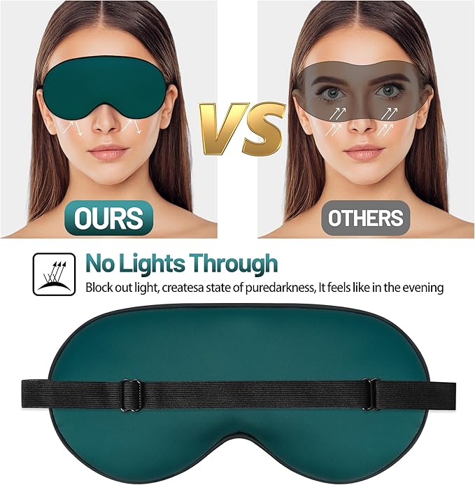 Sleep Mask, Silk Eye Mask for Sleeping with Adjustable Strap, Satin Blackout Sleeping Eye Mask for Men&Women, Comfortable Blindfold Eyeshade for Night Sleep (Dark Green)
