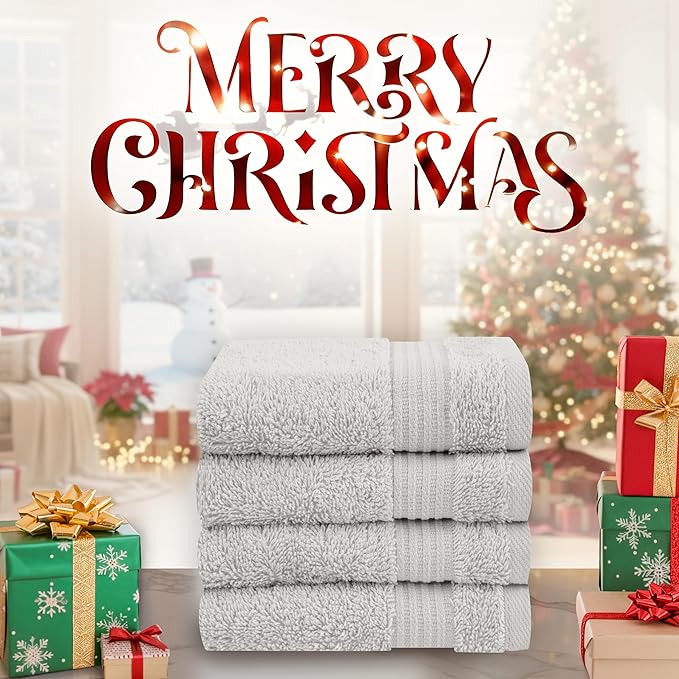 Cotton Paradise 100% Cotton Turkish Washcloth Set for Bathroom, 4 Piece Soft Absorbent Small Hand Face Towels Wash Rags, Silver Grey