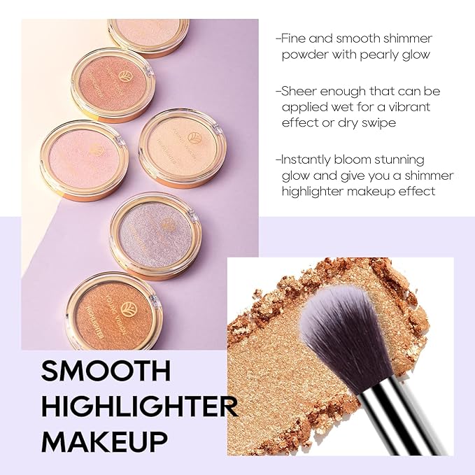 Baked Highlighter Powder Palette, Makeup Highlighter Powder Palette Sheer Shimmering Finish Face Highlighters Makeup Iluminadores de Maquillaje #06 Bronze Glow