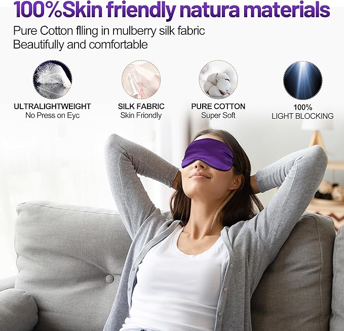 Sleep Mask, Silk Eye Mask for Sleeping with Adjustable Strap, Blindfold Eyeshade for Men & Women, Comfortable & Soft Eye Cover Eyeshade for Night Sleep (Dark Purple)