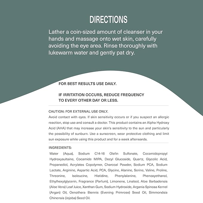 Botanic Tree Glycolic Acid Exfoliating Face Wash for Men - Facial Exfoliating Cleanser, Face Scrub - 10% Glycolic Acid with Activated Charcoal - 6 fl oz