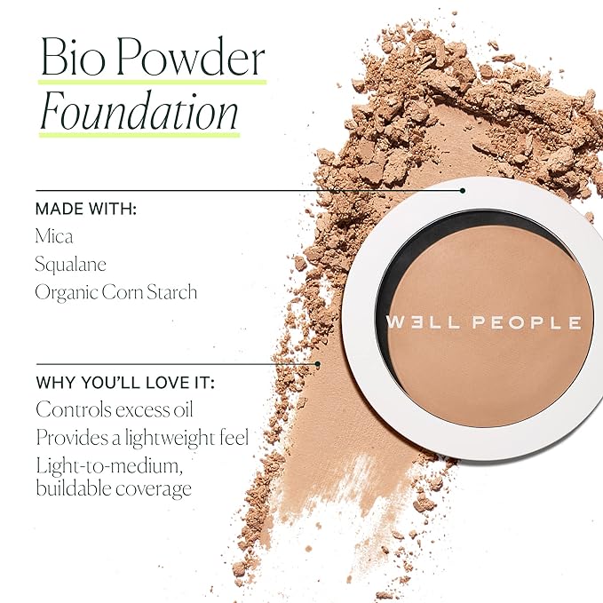 Well People Bio Powder Foundation, Lightweight & Hydrating Foundation For Perfecting & Smoothing Skin, Semi-Matte Finish, Vegan & Cruelty-free, 5C