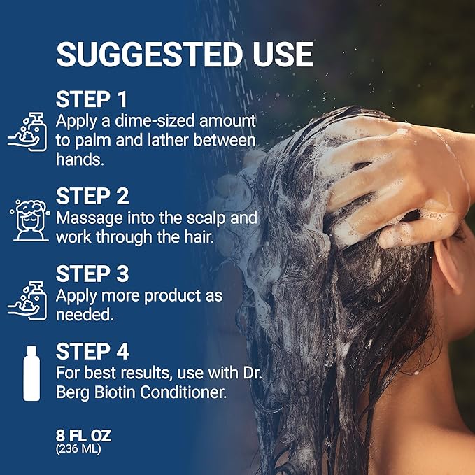 Dr. Berg Biotin Shampoo for Men & Women (Improved High-Performance Formula) - Independently Tested & Certified Paraben- Sulfate- & Silicone-Free - Infused w/Biotin, Argan Oil & Botanicals - 8 Fl oz