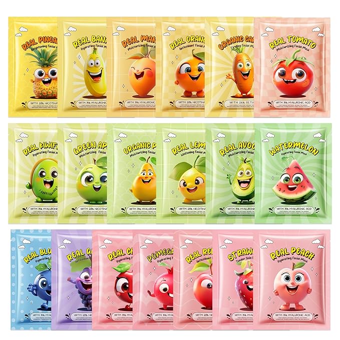 19 Pack Variety Facial Sheet Masks Skin Care Set, Hydrating Bulk Sheet Face Masks Skincare Gifts Set for Women Men, Long Lasting Moisturizing Face Mask Skincare for All Skin Type（04)