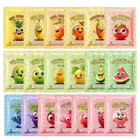 19 Pack Variety Facial Sheet Masks Skin Care Set, Hydrating Bulk Sheet Face Masks Skincare Gifts Set for Women Men, Long Lasting Moisturizing Face Mask Skincare for All Skin Type（04)