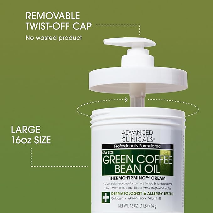 Advanced Clinicals Thermo Firming Green Coffee Bean Moisturizer Body Cream | Anti Cellulite Caffeine Firming Lotion For Legs, Arms, & Body | Skin Care Products | Aging Skin Tightening Cream, 2-Pack