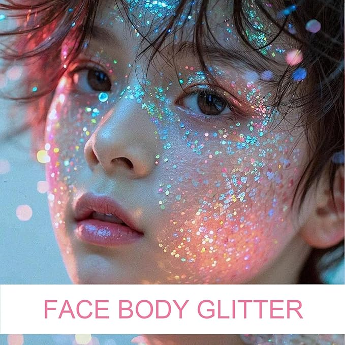 Body Glitter Gel - Halloween Costumes for Women, Sparkly Chunky Glitter Hair for Kids, Halloween Christmas Singer Concert Festival Rave Accessories (Mermaid Glitter)