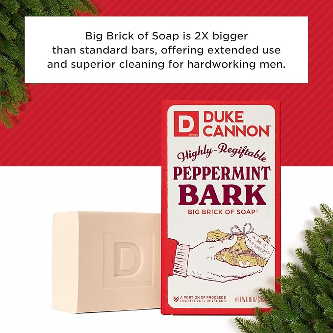Duke Cannon Supply Co. Big Brick of Soap Bar for Men Holiday Edition - Peppermint Bark (Peppermint Scent), 10 oz. (3 Pack)