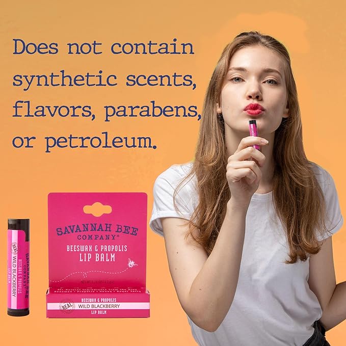Savannah Bee Lip Balm Hanger 0.15 oz - Invigorating Mint Flavor - Natural Ingredients for Supple, Soft Lips - Convenient Hanger Design (.15 Oz, Wild Blackberry)