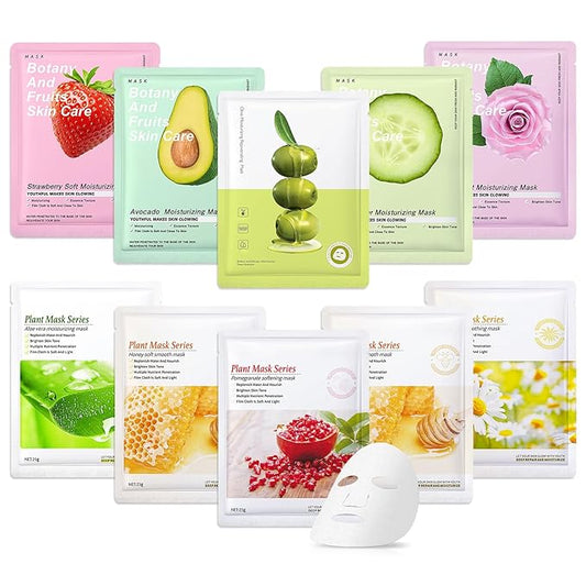 10 Pack Variety Facial Sheet Masks Skin Care Set, Hydrating Bulk Sheet Face Masks Skincare Gifts Set for Women Men, Long Lasting Moisturizing Face Mask Skincare for All Skin Type（B)